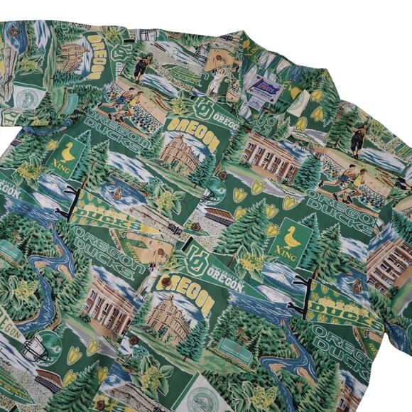 Vintage Reyn Spooner University of Oregon Ducks Collage Hawaiian Shirt - Picture 2 of 9